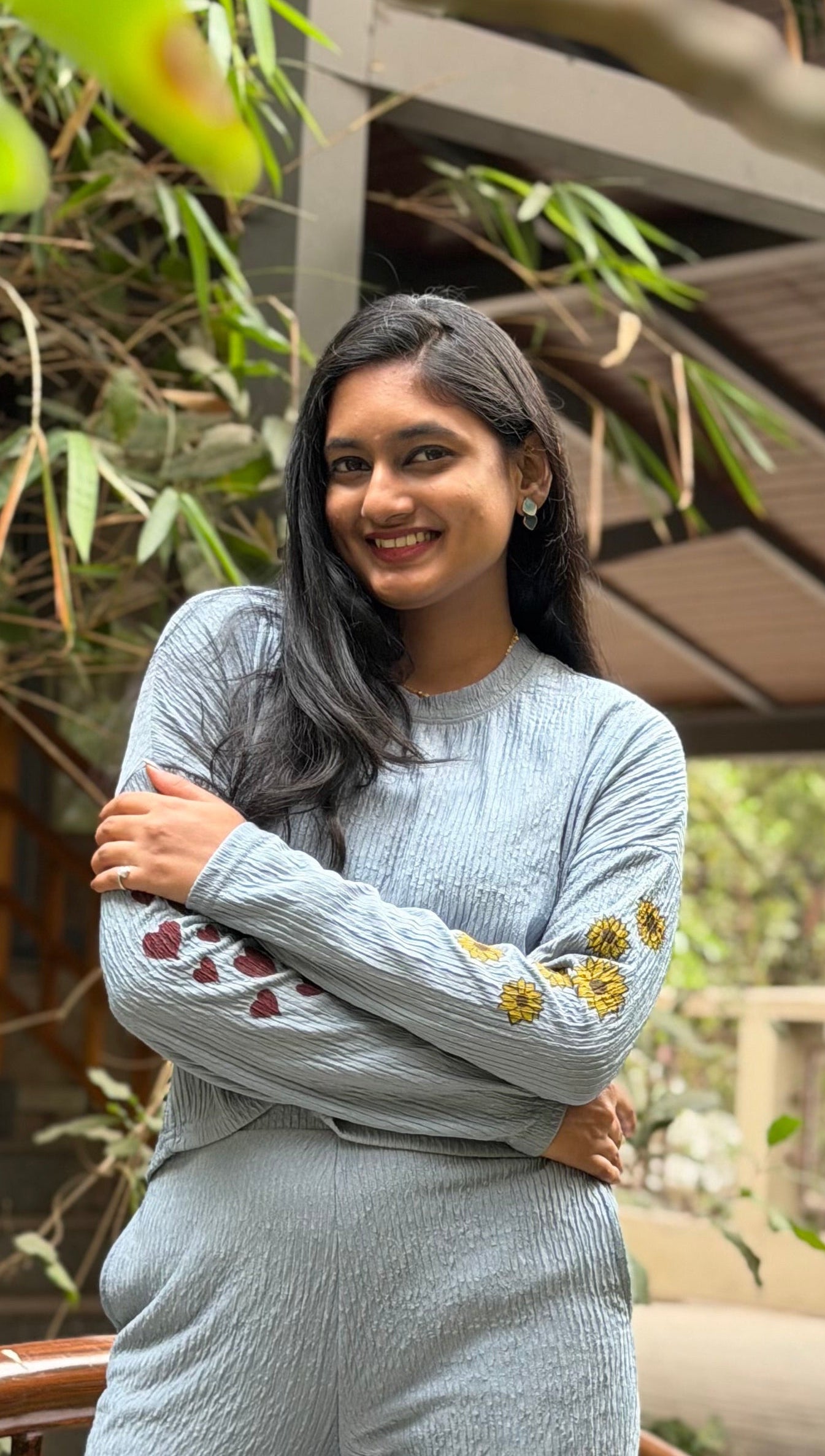 Inwe Cotton Blend Blue Hand Painted Women’s Cordset