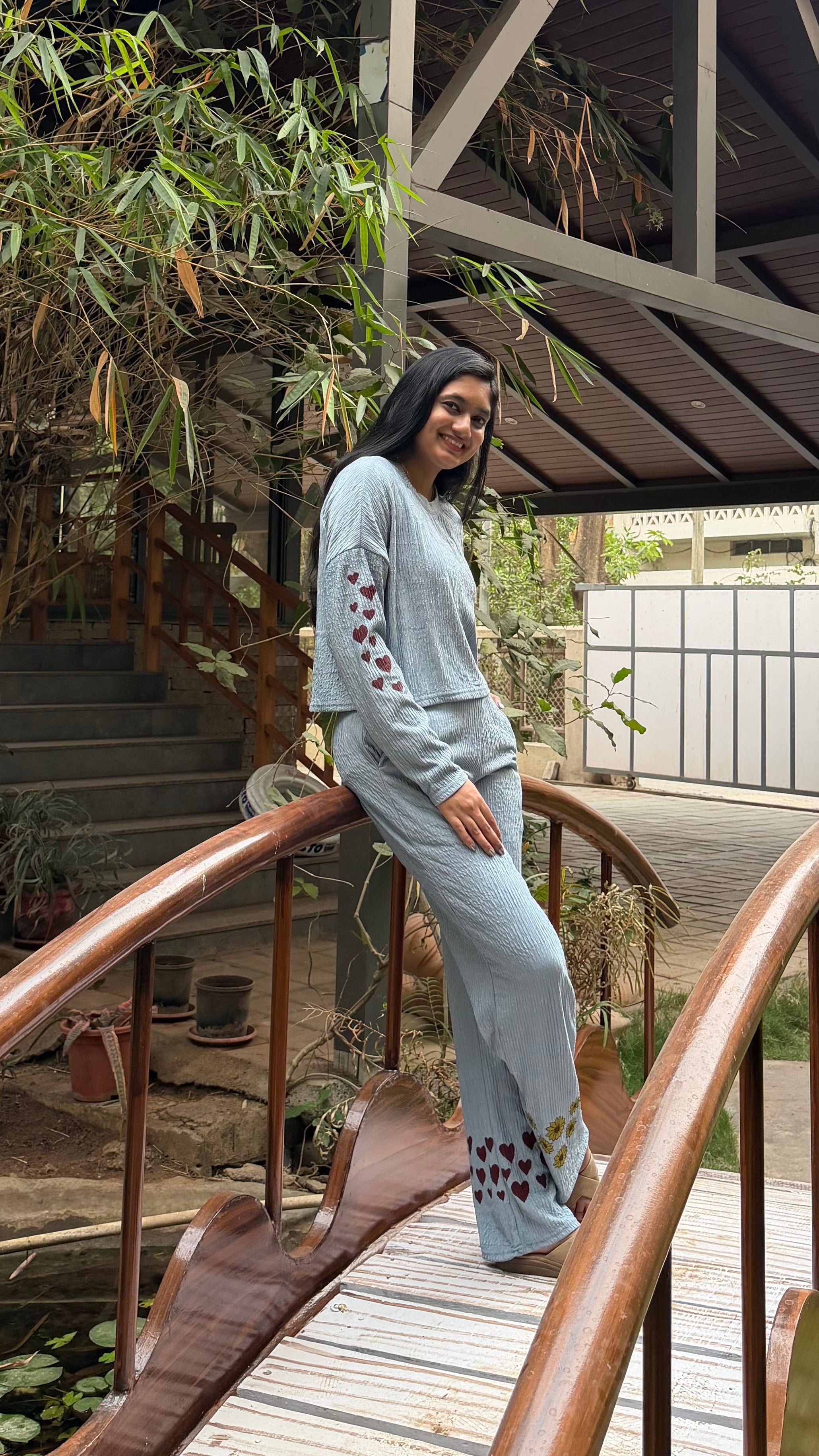 Inwe Cotton Blend Blue Hand Painted Women’s Cordset