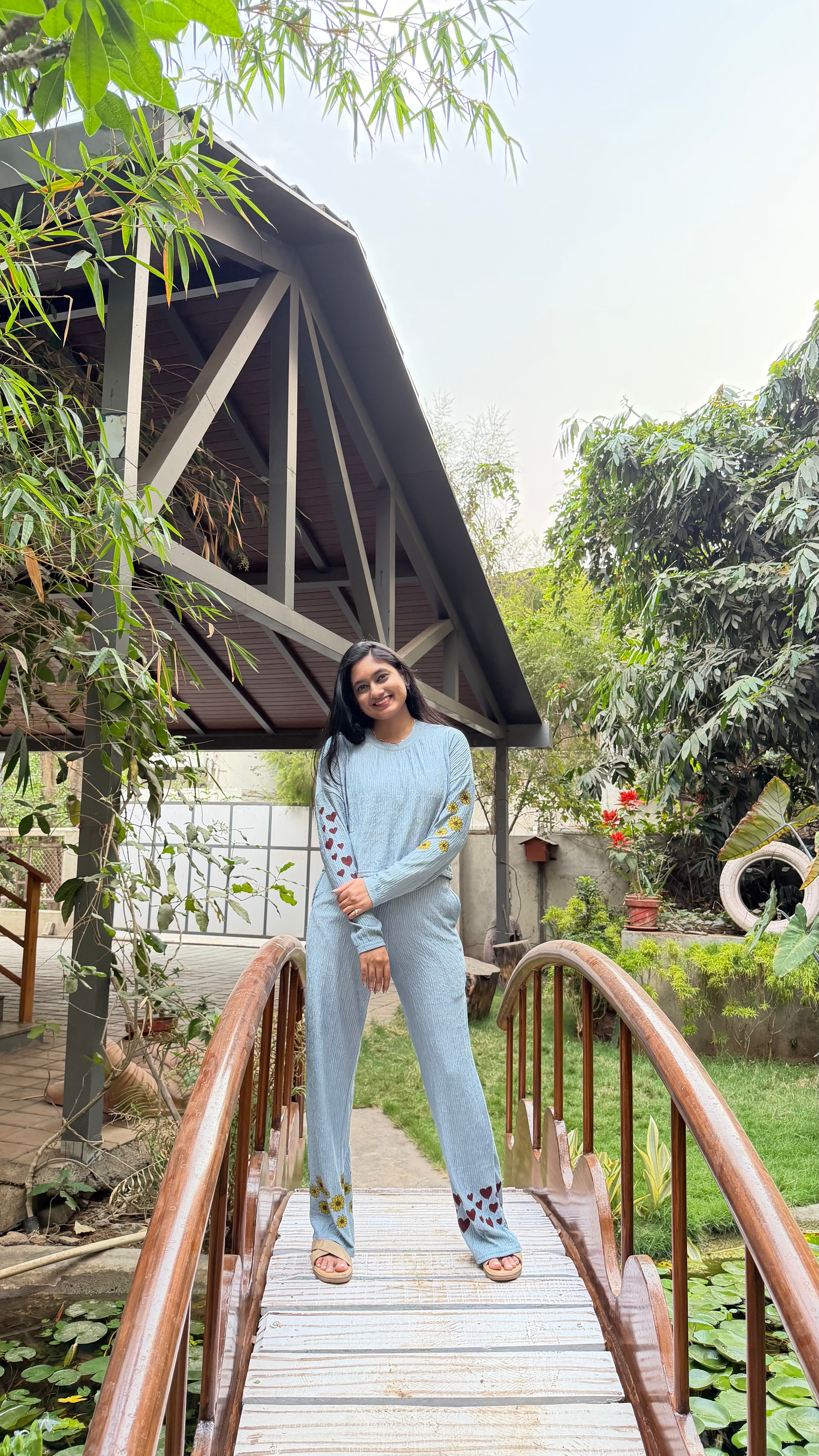 Inwe Cotton Blend Blue Hand Painted Women’s Cordset