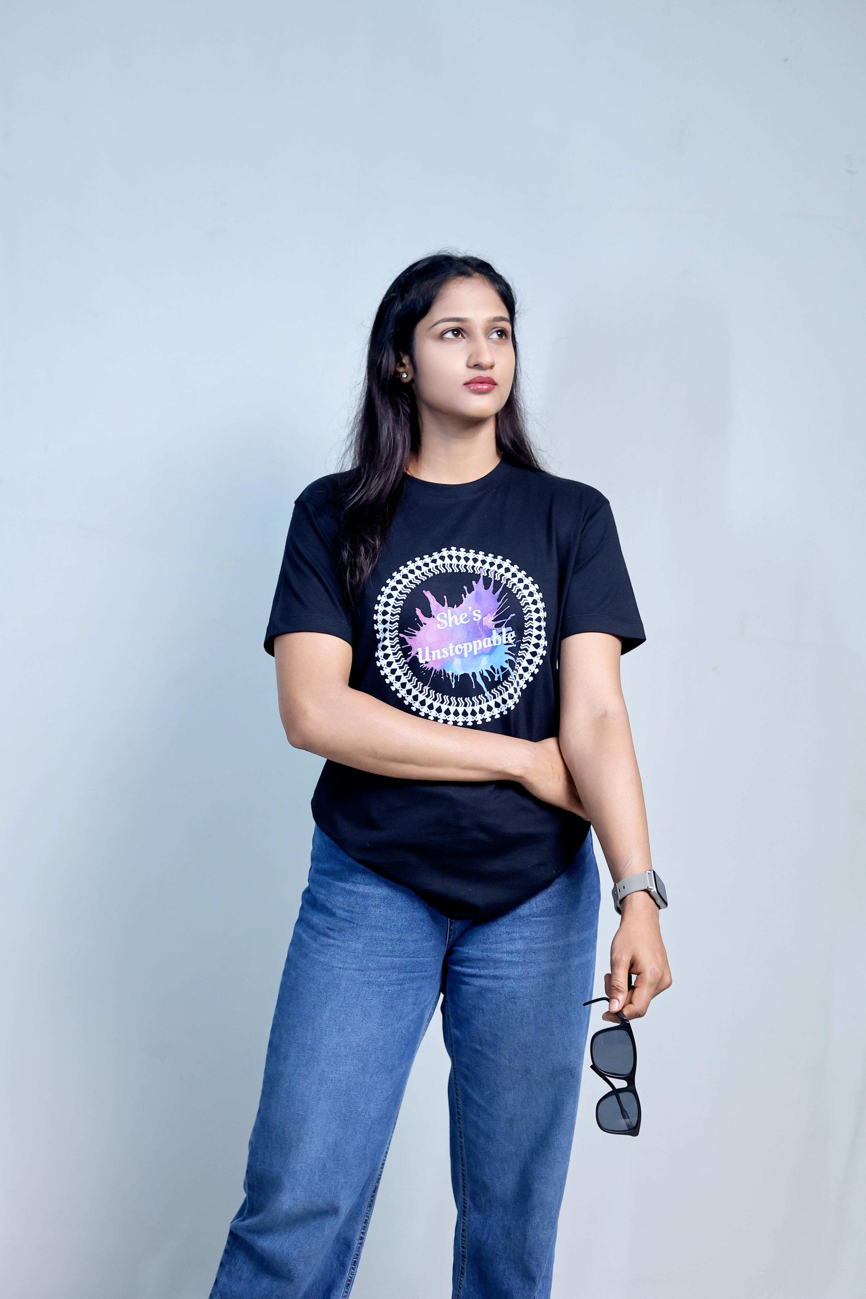 Inwestyle Cotton Black Printed Women’s Oversized T-shirt