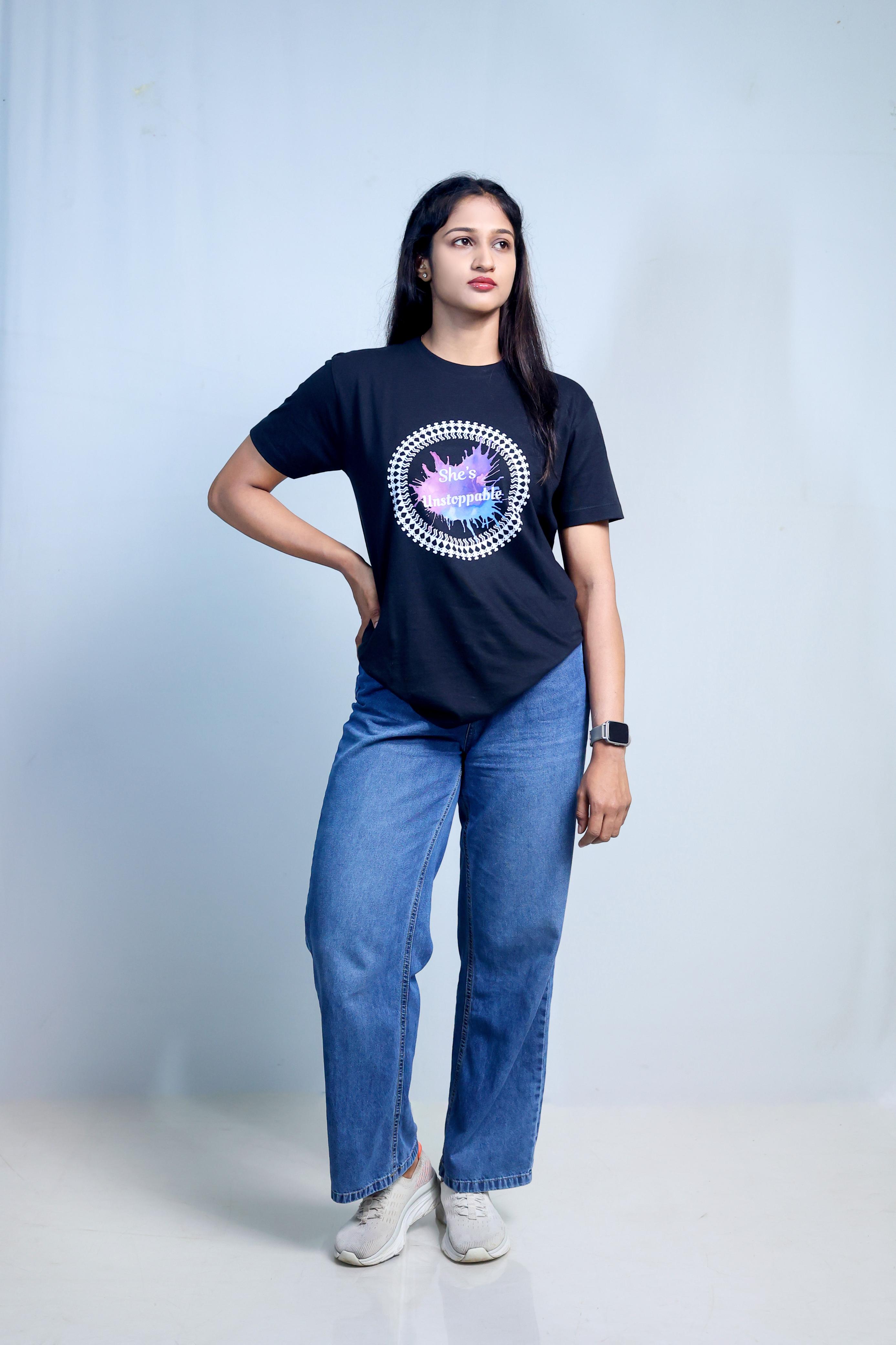 Inwestyle Cotton Black Printed Women’s Oversized T-shirt