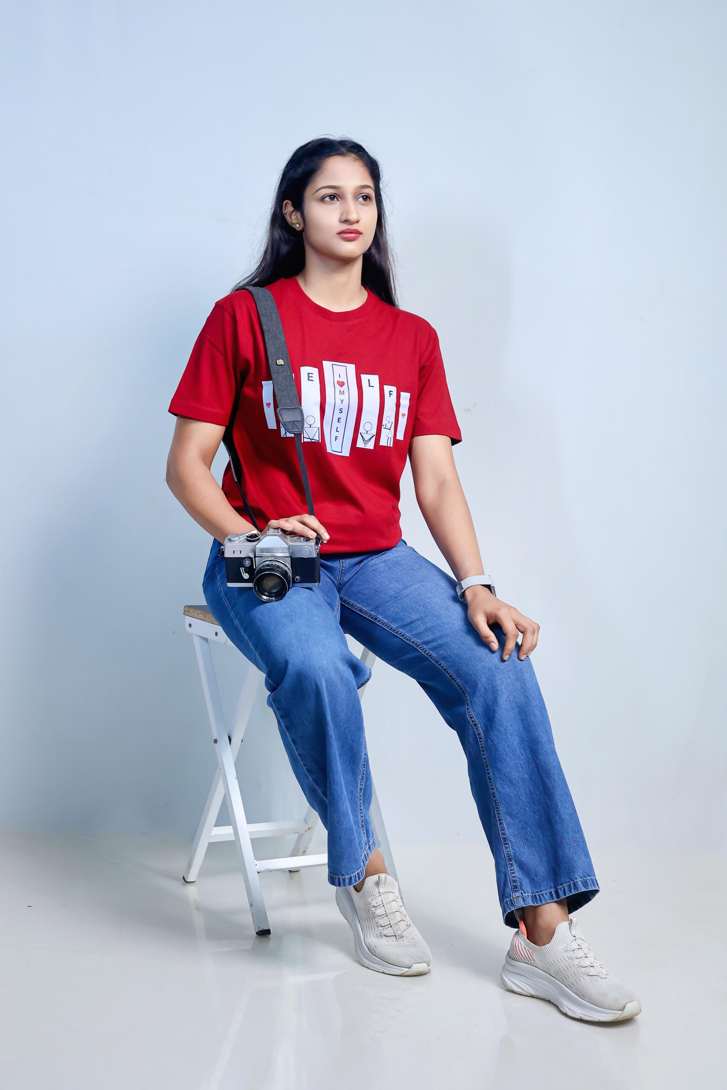 Inwestyle Cotton Maroon Printed Women’s Oversized T-shirt