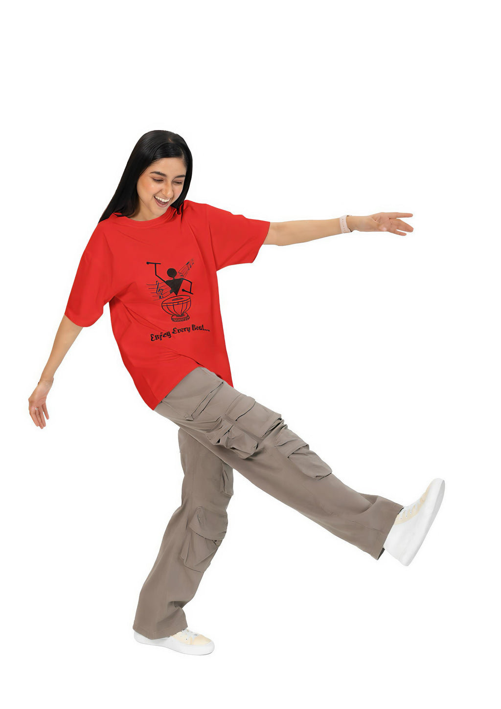 Inwestyle Cotton Red Printed Women’s Oversized T-shirt