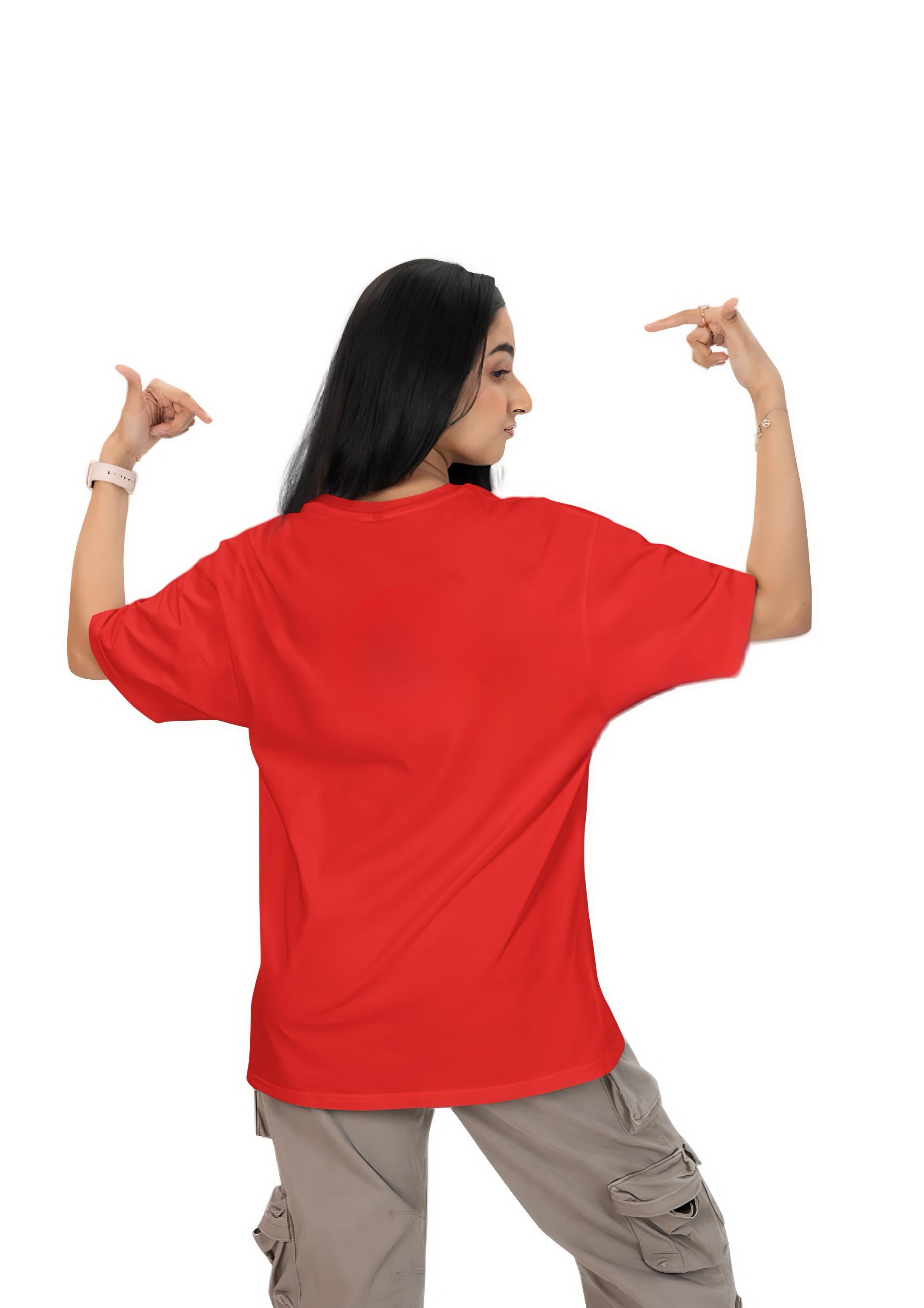 Inwestyle Cotton Red Printed Women’s Oversized T-shirt