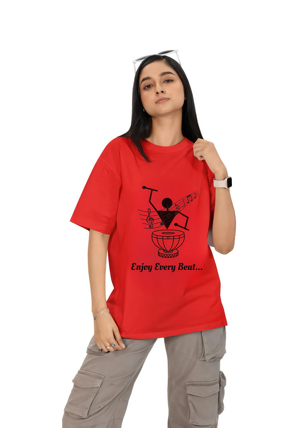 Inwestyle Cotton Red Printed Women’s Oversized T-shirt