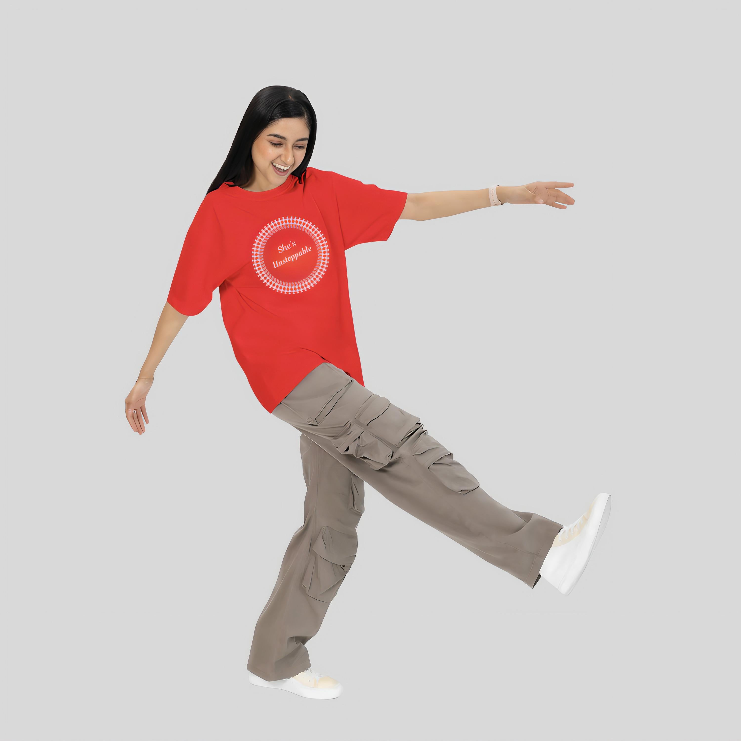 Inwestyle Cotton Red Printed Women’s Oversized T-shirt