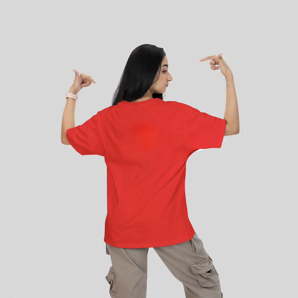 Inwestyle Cotton Red Printed Women’s Oversized T-shirt
