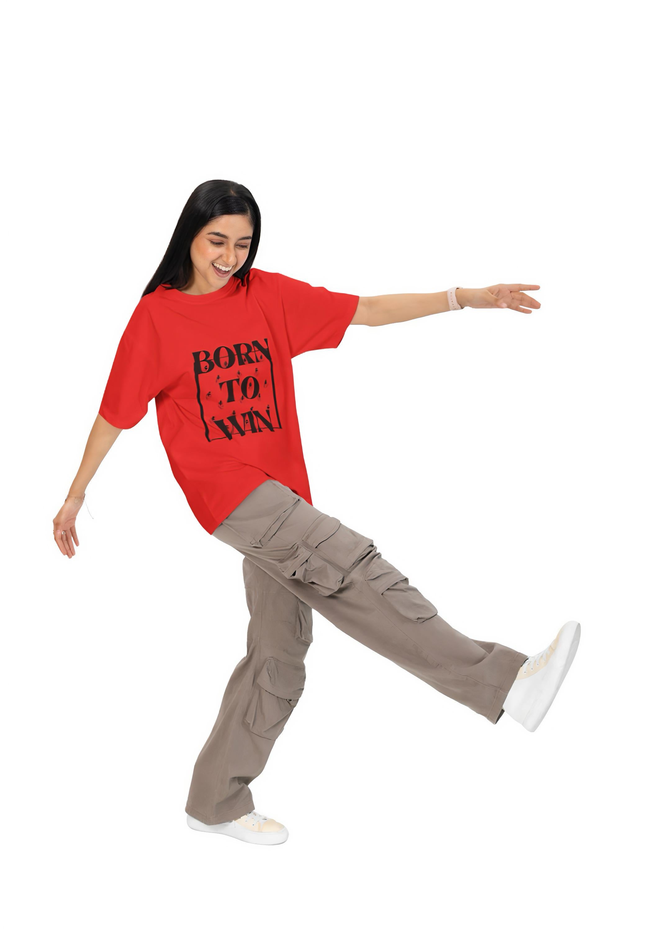 Inwestyle Cotton Red Printed Women’s Oversized T-shirt