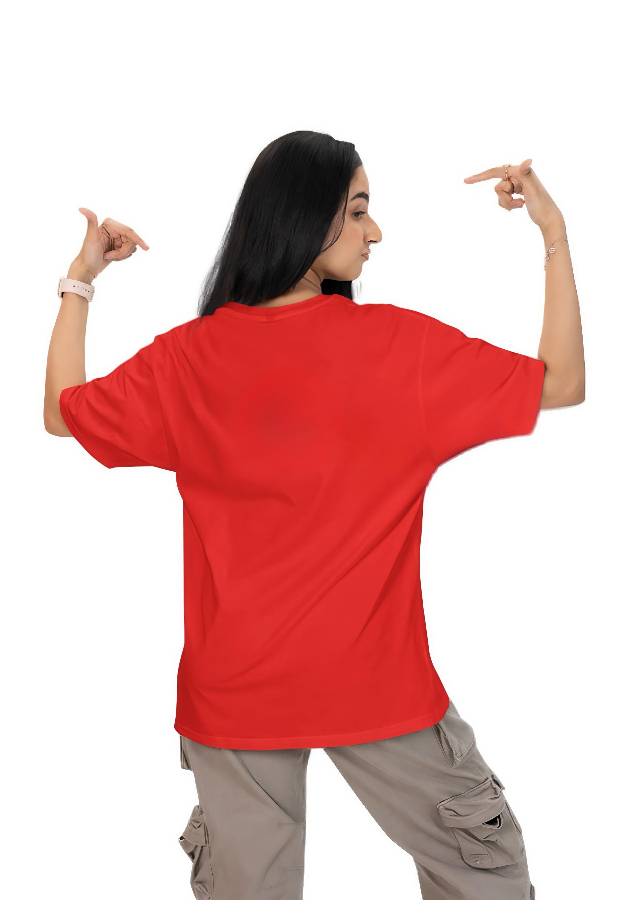 Inwestyle Cotton Red Printed Women’s Oversized T-shirt