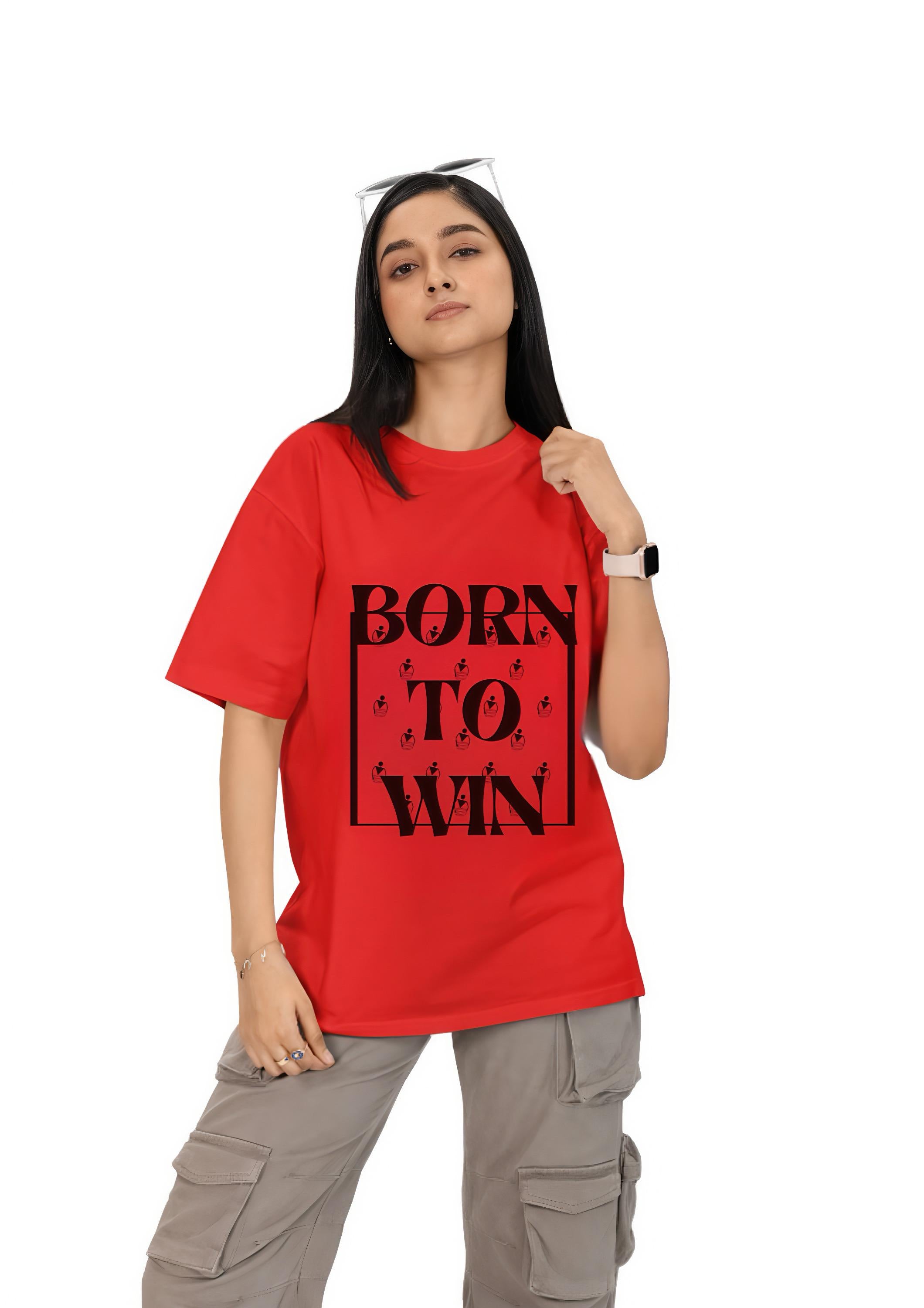 Inwestyle Cotton Red Printed Women’s Oversized T-shirt