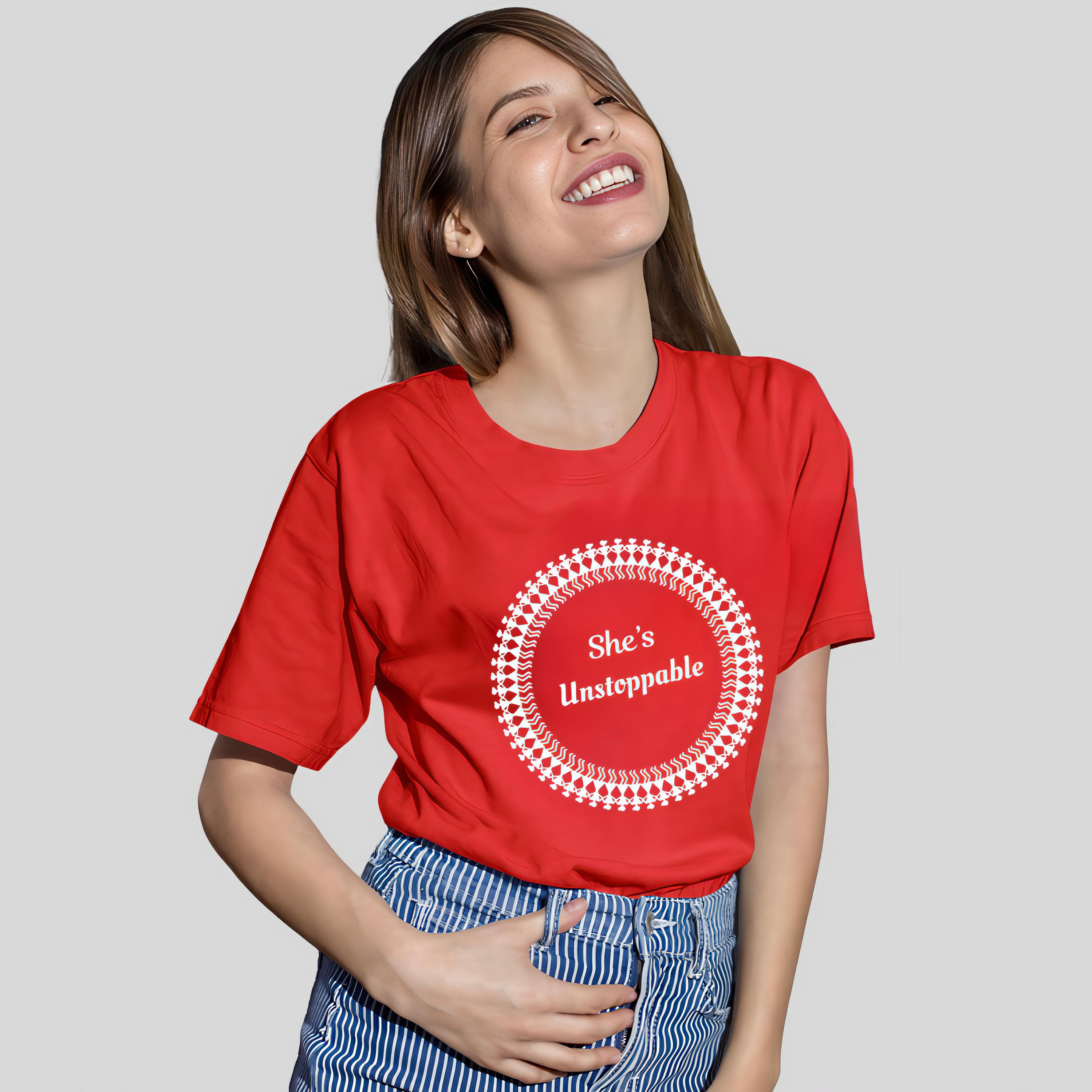 Inwestyle Cotton Red Printed Women’s Oversized T-shirt