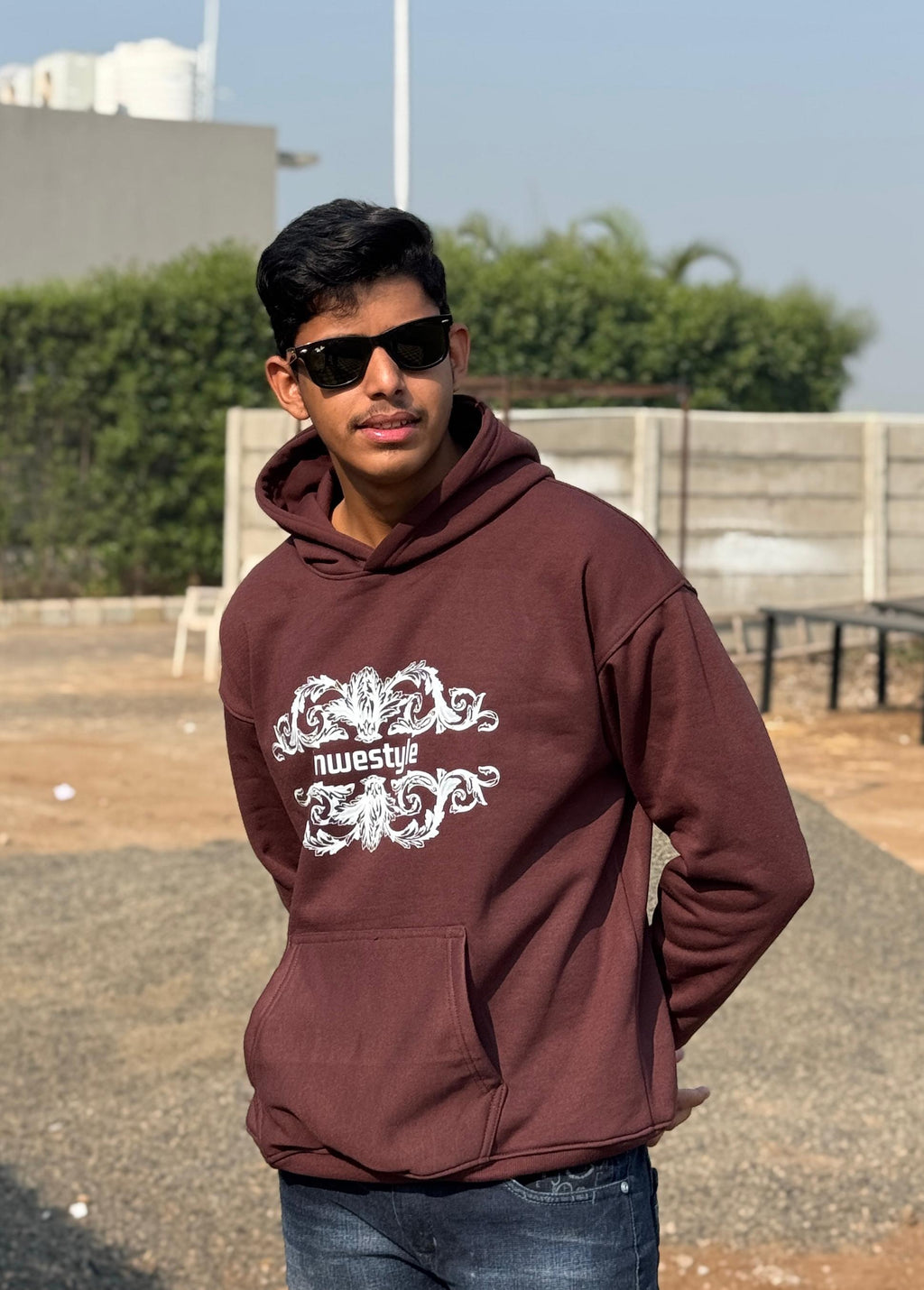 Men’s Inwestyle Brown Printed Oversized Hoodie