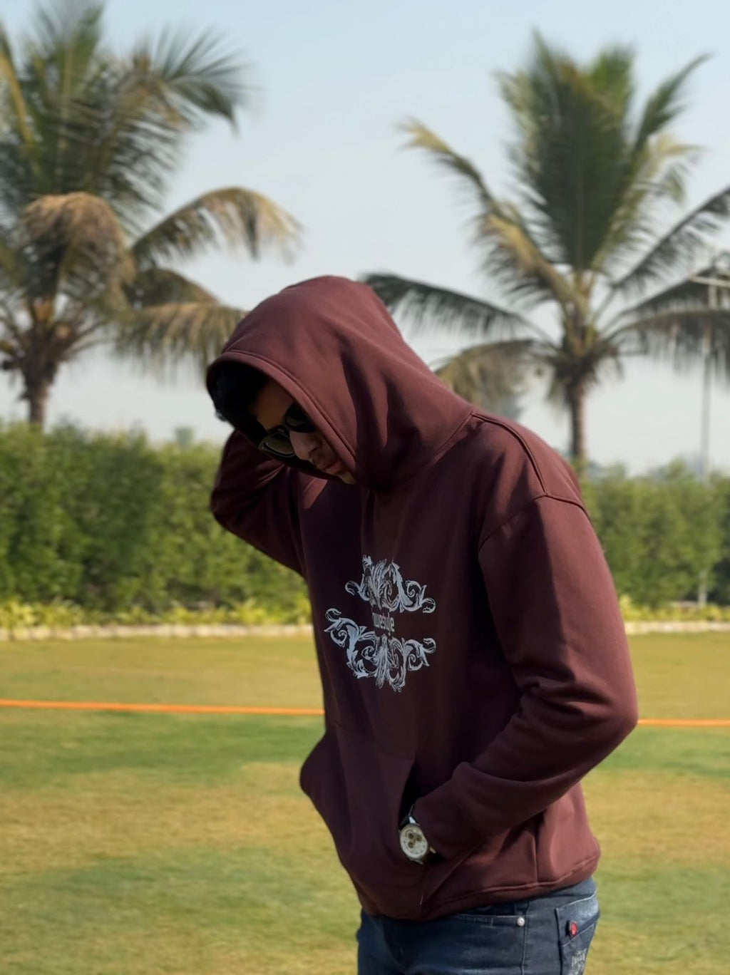 Men’s Inwestyle Brown Printed Oversized Hoodie