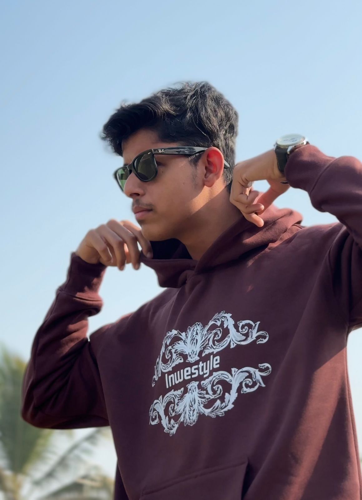 Men’s Inwestyle Brown Printed Oversized Hoodie