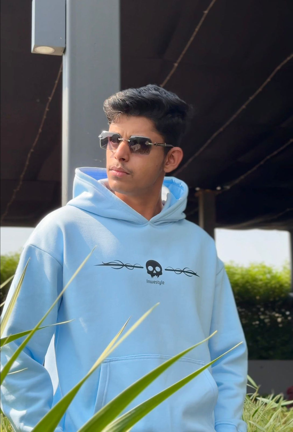 Men’s Inwestyle Sky Blue Printed Oversized Hoodie