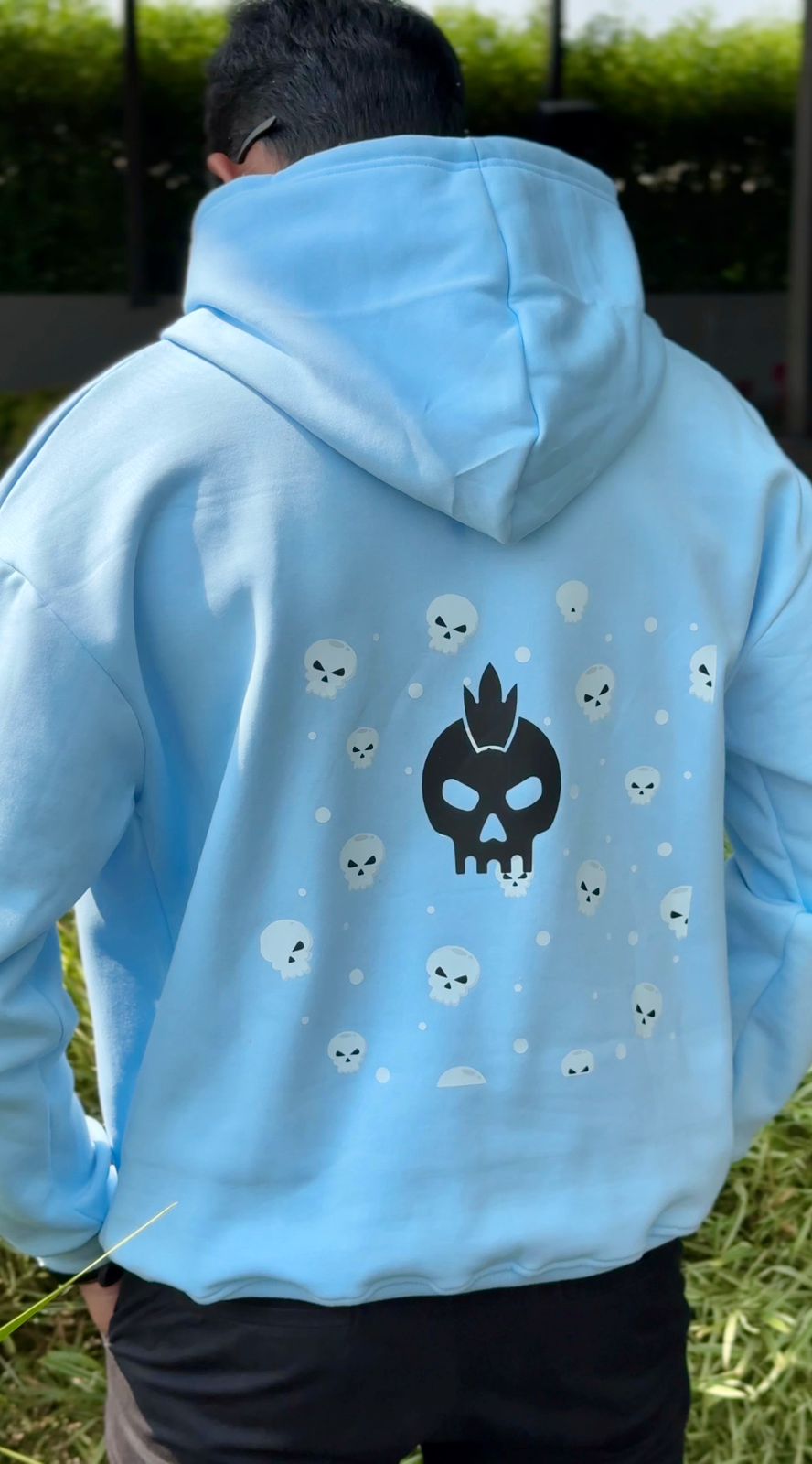 Men’s Inwestyle Sky Blue Printed Oversized Hoodie