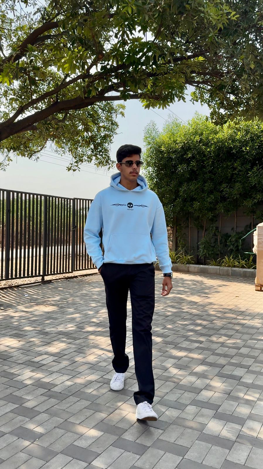 Men’s Inwestyle Sky Blue Printed Oversized Hoodie