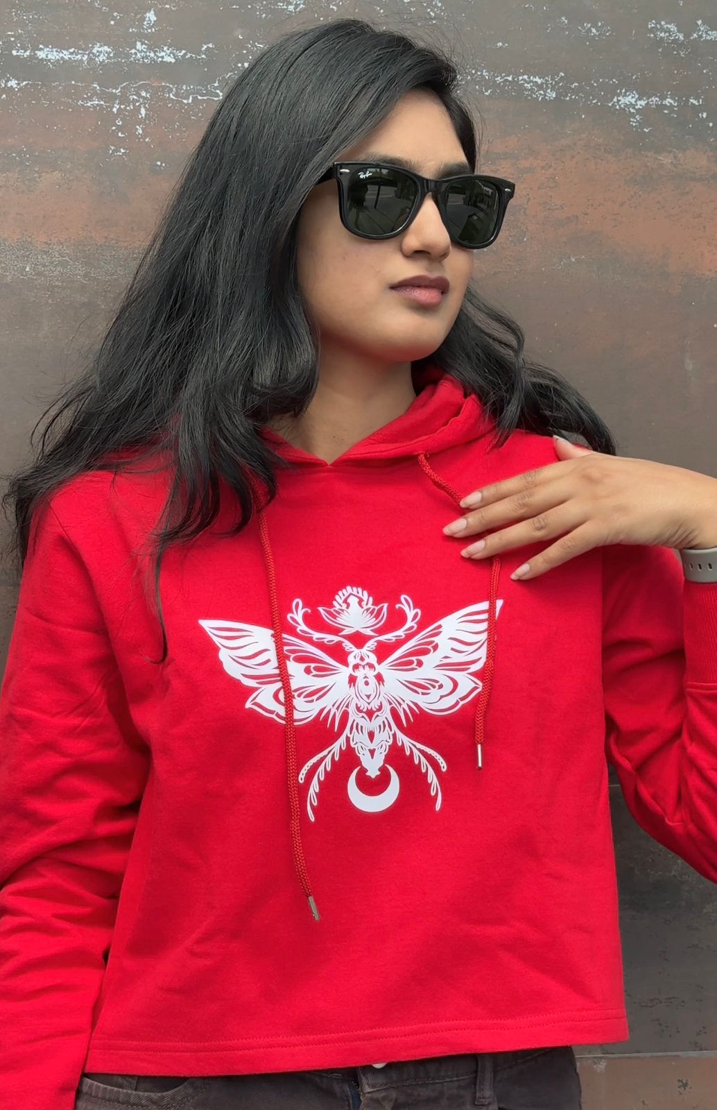 Women’s Inwestyle Red Printed Crop Hoodie
