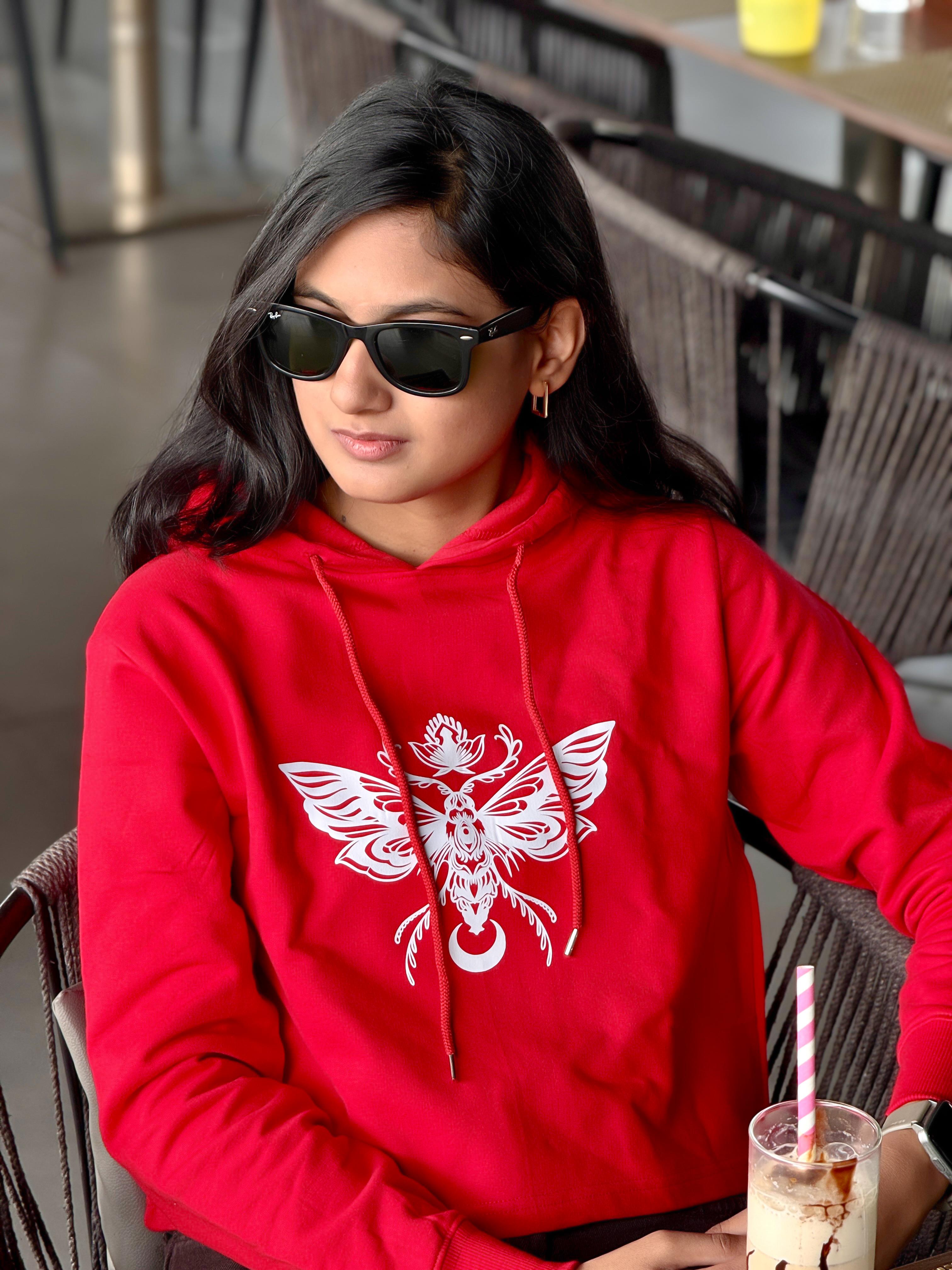 Women’s Inwestyle Red Printed Crop Hoodie