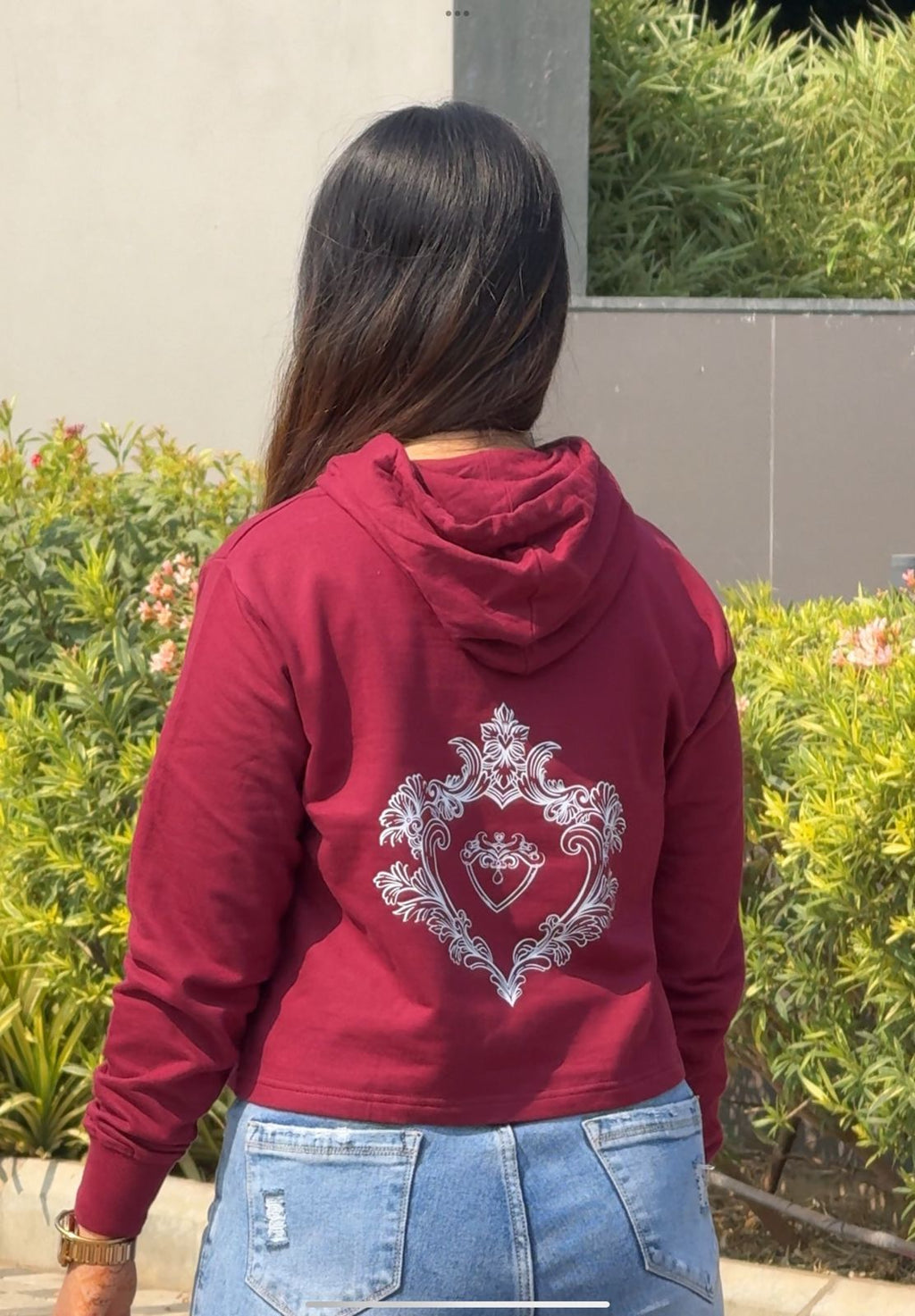 Women’s Inwestyle Maroon Printed Crop Hoodie