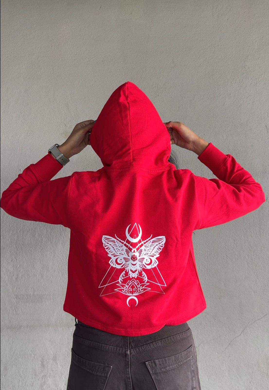 Women’s Inwestyle Red Printed Crop Hoodie
