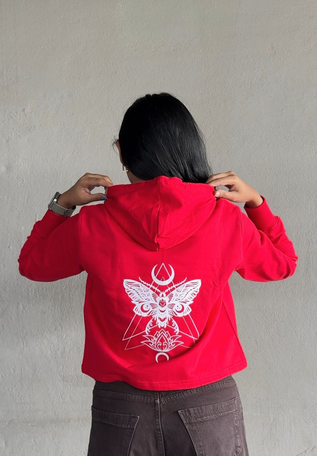Women’s Inwestyle Red Printed Crop Hoodie