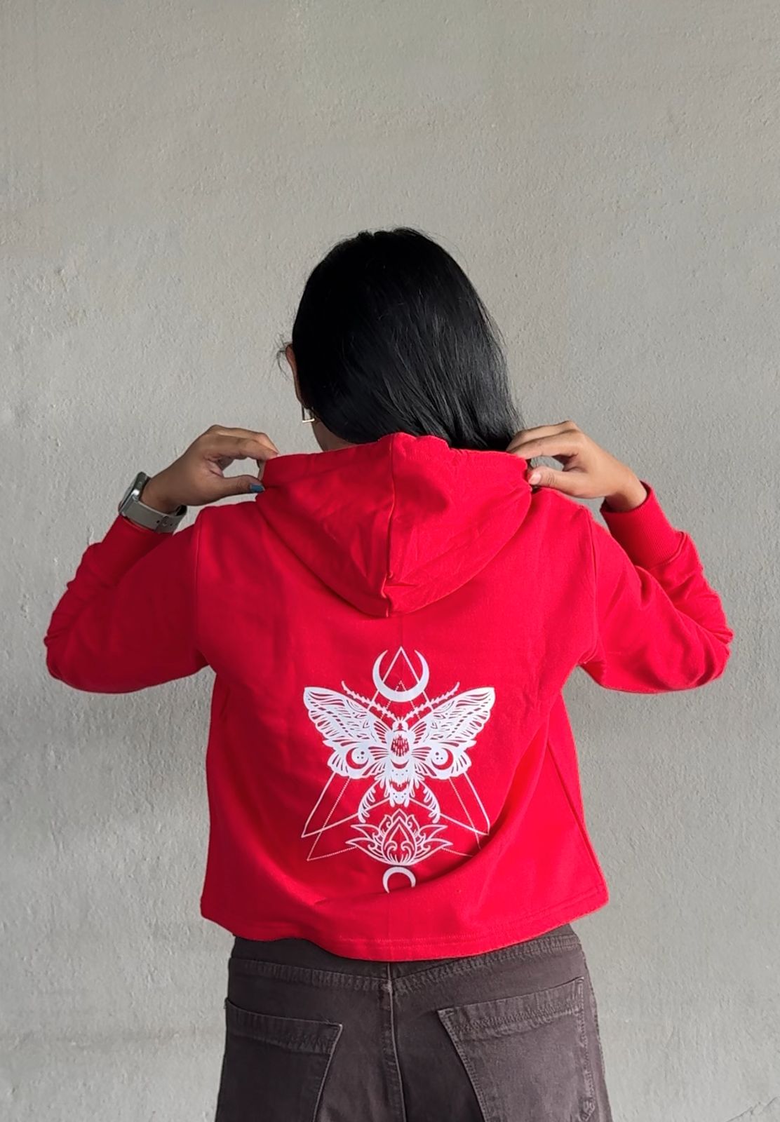 Women’s Inwestyle Red Printed Crop Hoodie