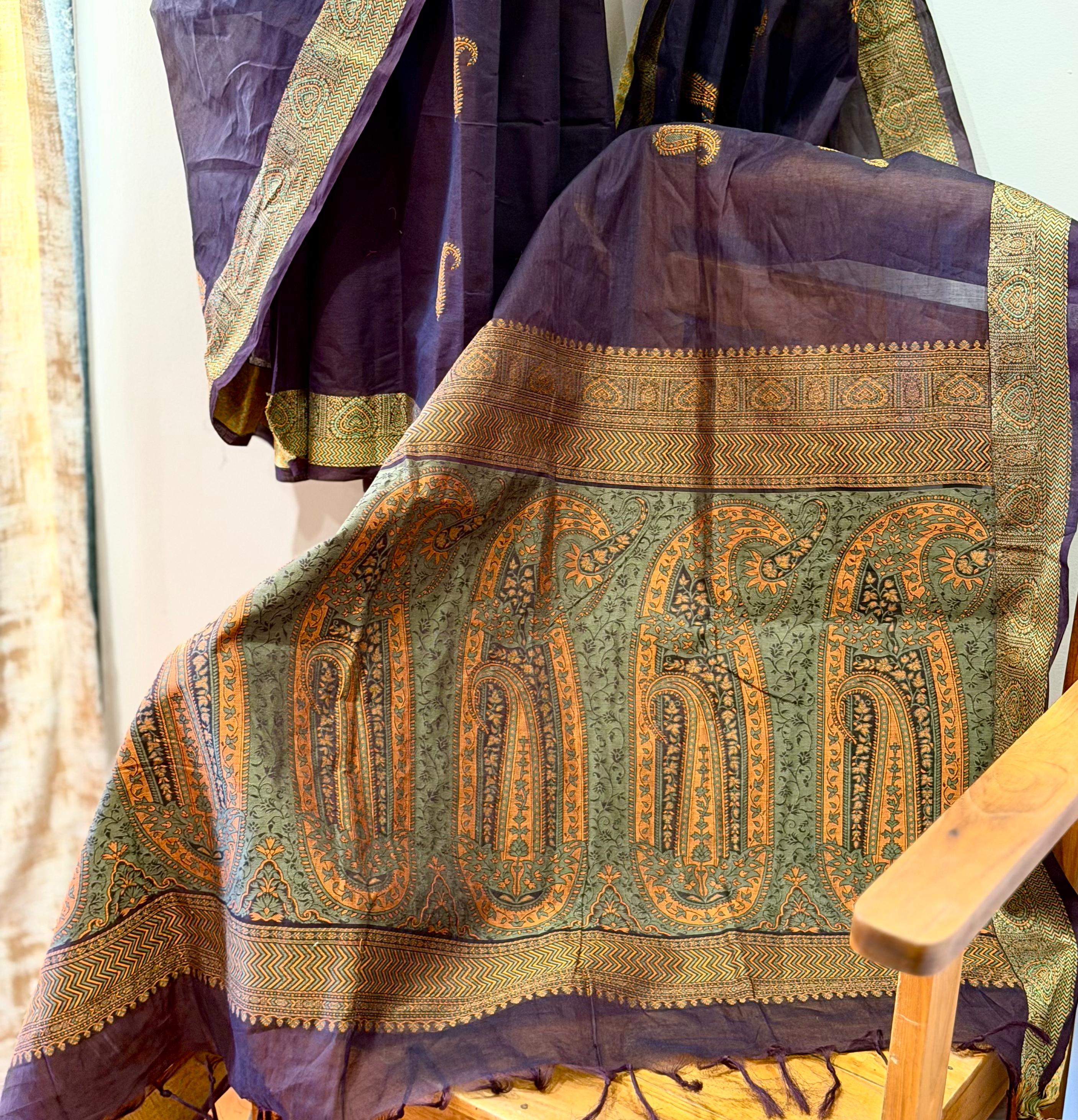 Inwestyle Pure Cotton Dark Brown Handloom Saree