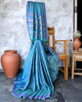 Inwestyle Pure Cotton Sky Blue Handloom Saree
