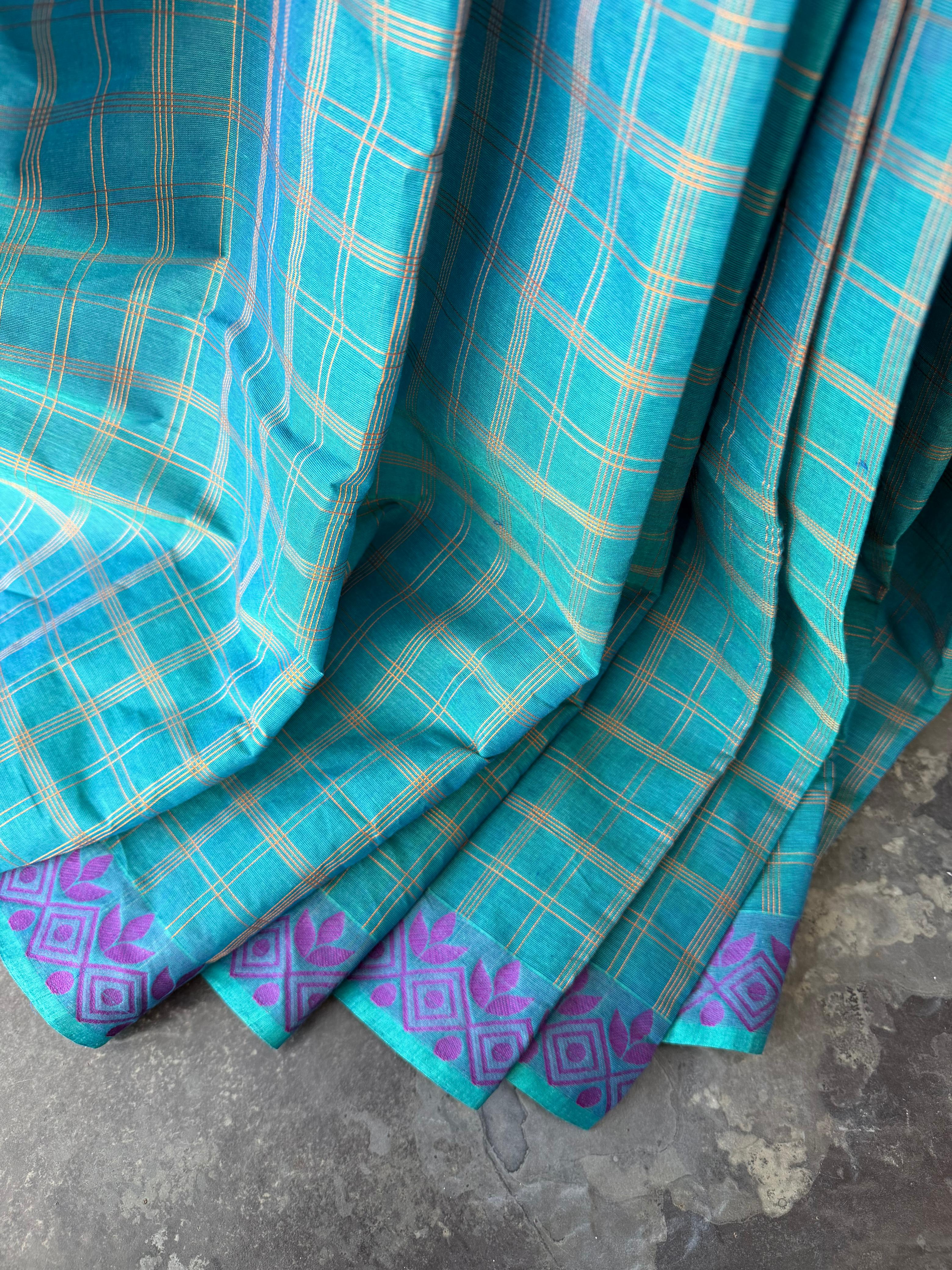 Inwestyle Pure Cotton Sky Blue Handloom Saree