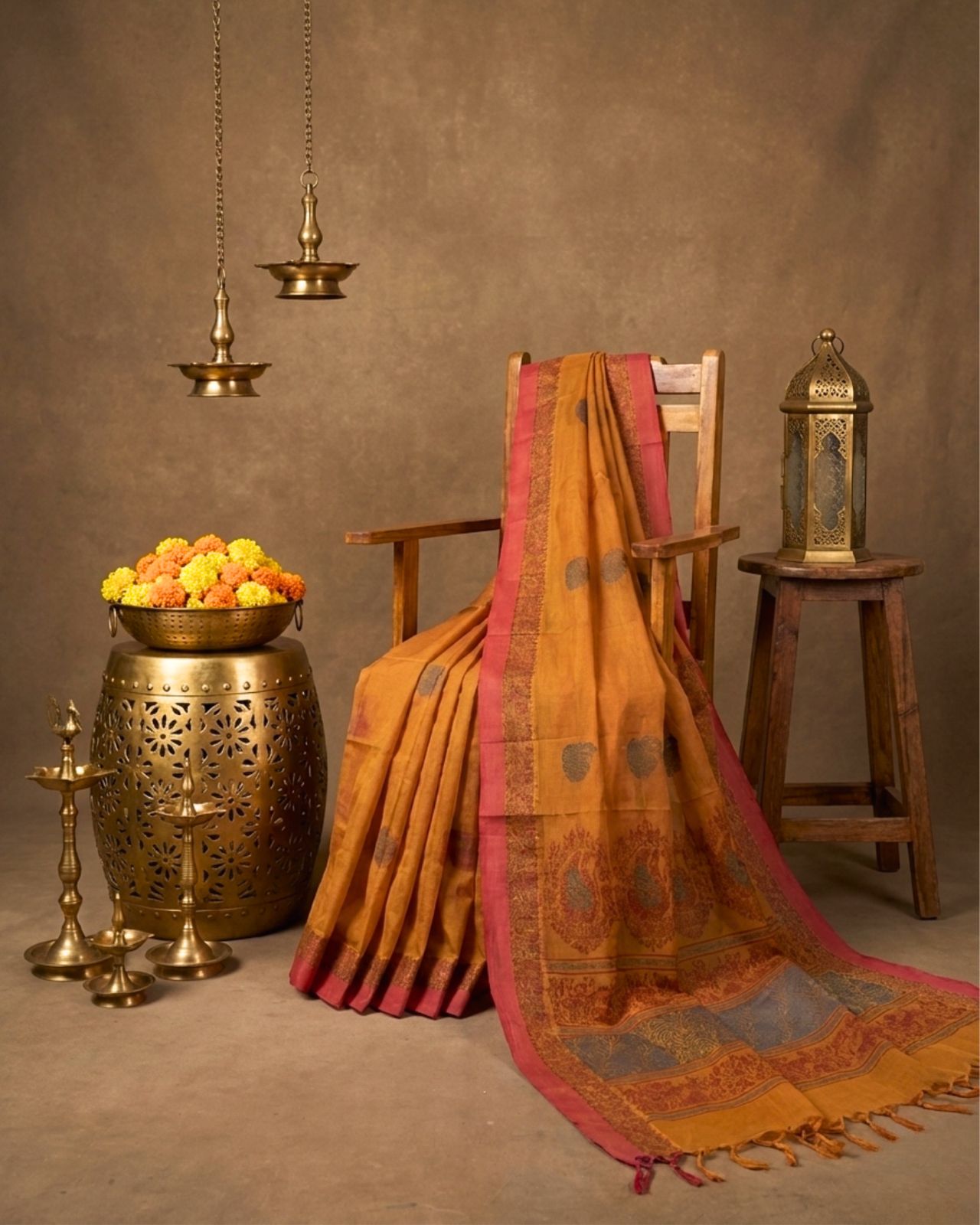 Inwestyle Pure Cotton Yellow Handloom Saree