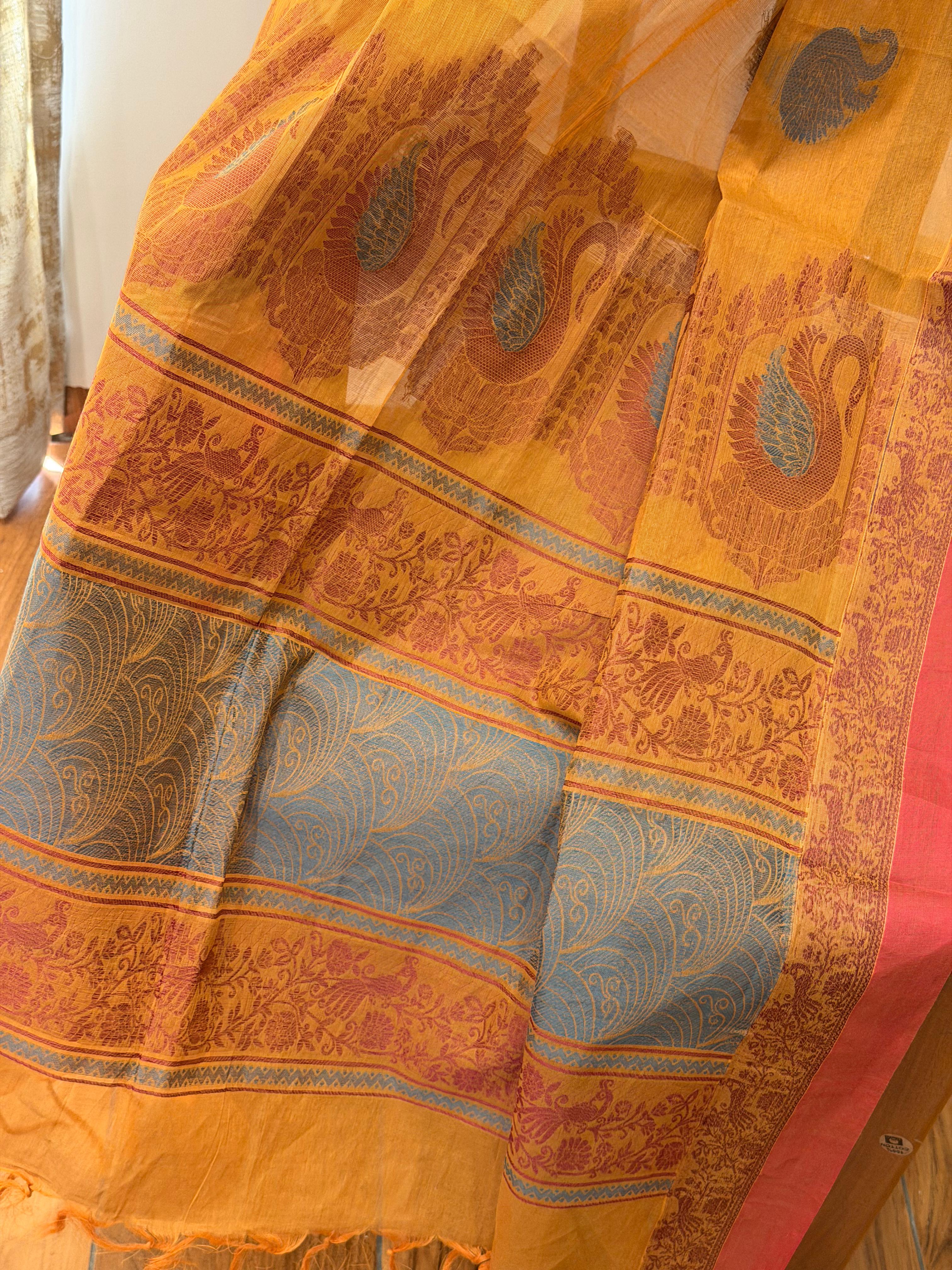 Inwestyle Pure Cotton Yellow Handloom Saree